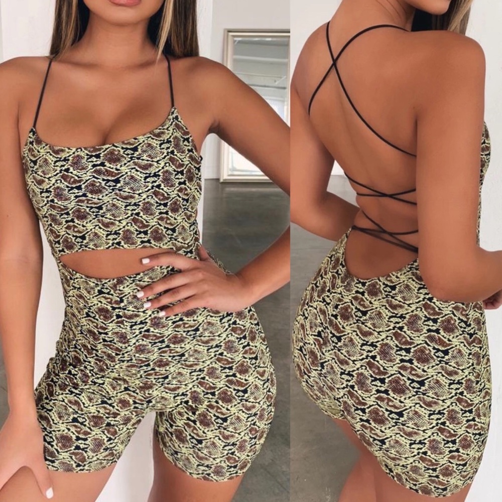 Tiger Mist SNAKE BEDA STRAPPY PLAYSUIT Yellow